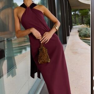 Chic High Neck Halter Burgundy/Purple Dress